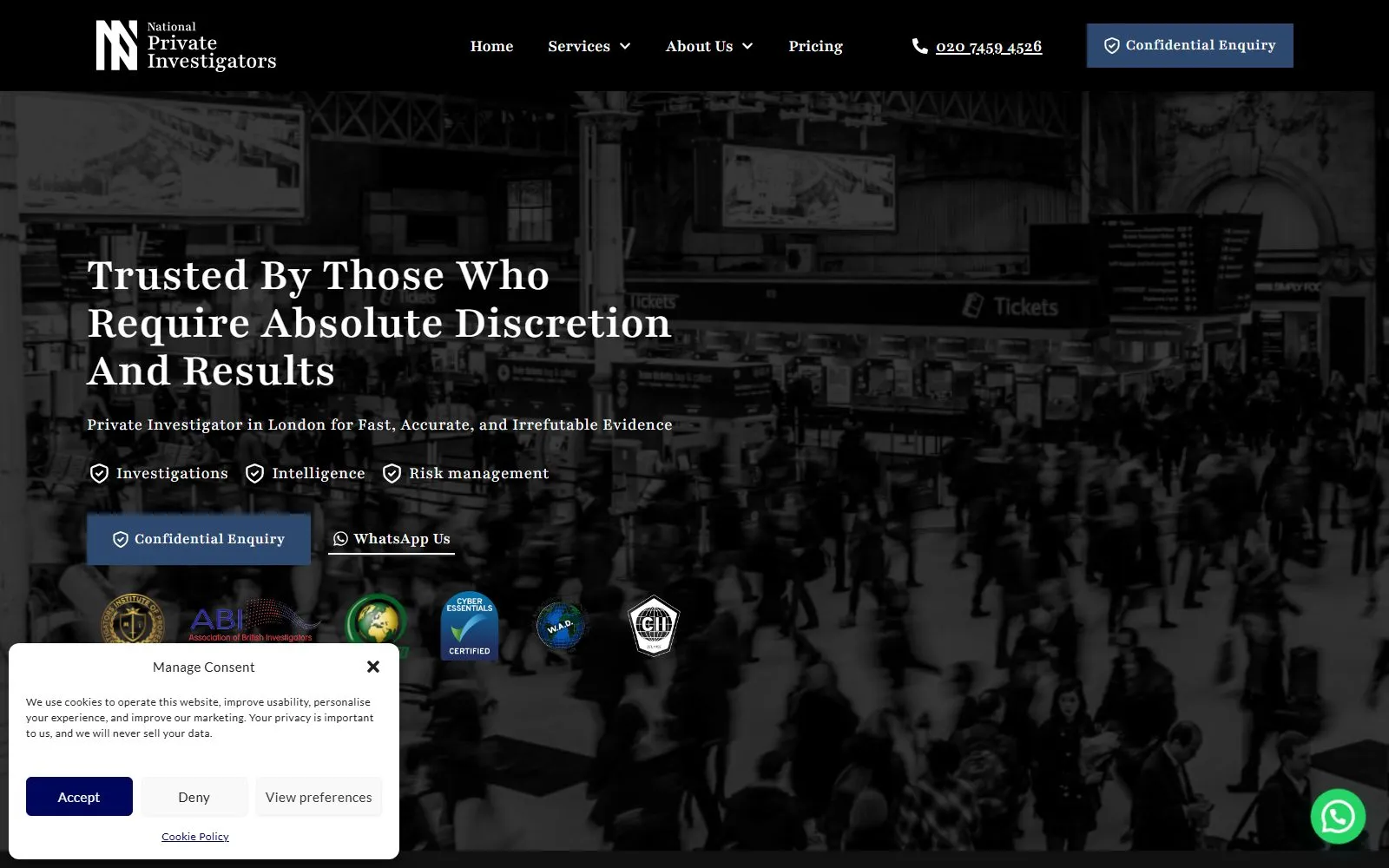 Live screenshot: National Private Investigators — professional investigations website