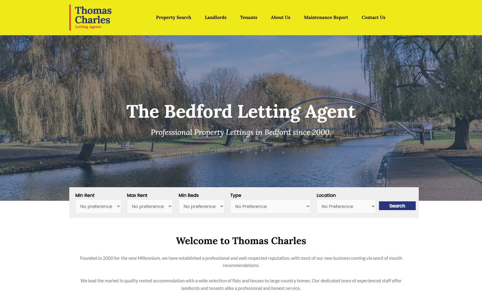 Live screenshot: Thomas Charles Lettings — property lettings agency website